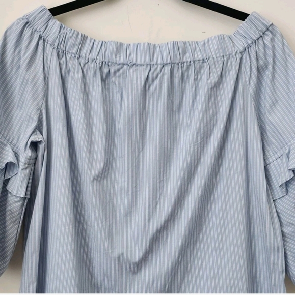 Michael Michael Kors White Blue Striped Puff Sleeve On/Off Shoulder Sz XL Blouse - Picture 1 of 9